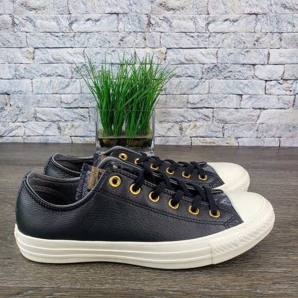 Converse Black and White Sneakers with Gold Accents - Picture 3 of 8